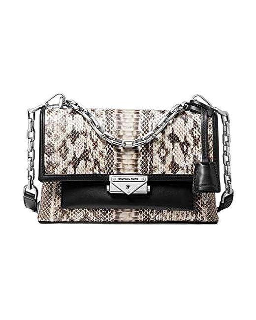 Michael Kors Black Mk Cece Medium Chain Snakeskin Leather Bag Handbag Designer New