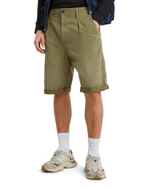 G-Star RAW Green Pleated Chino Shorts for men
