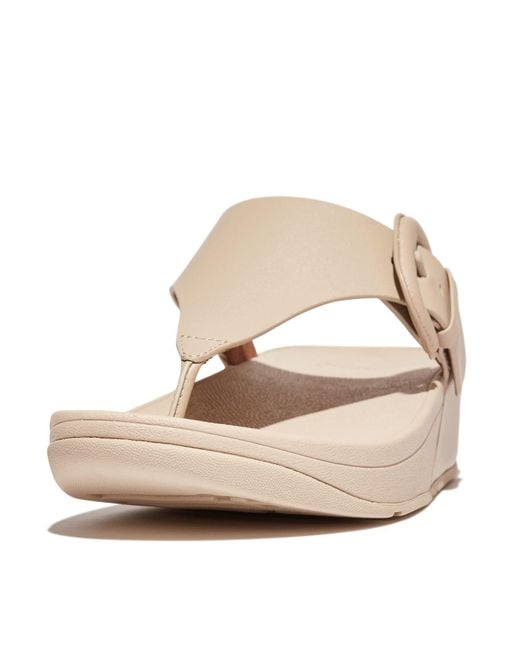Fitflop Natural Lulu Covered-buckle Raw-edge Leather Toe-thongs Sandal