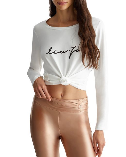 LiuJo T Shirt Donna Basica con Logo e Strass Bianco E25LJ08 TF4077 JS088 S di Liu Jo in White