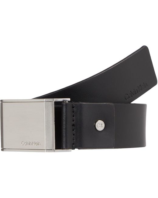 Calvin Klein Black Belt Beveled Plaque 3.5 Cm Leather for men