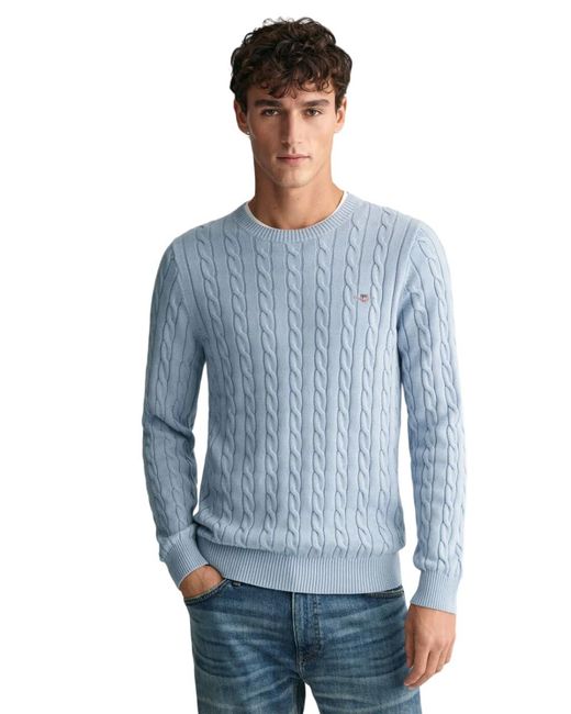 Gant Blue Cotton Cable C-neck Sweater for men