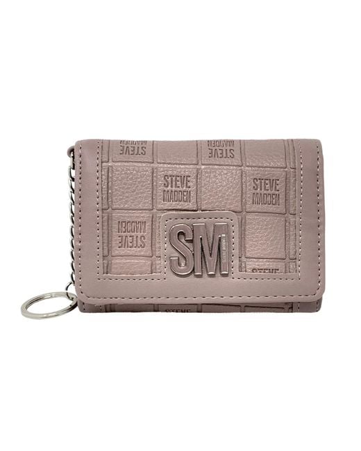 Steve Madden Brown Brue Trifold Wallet With Keychain