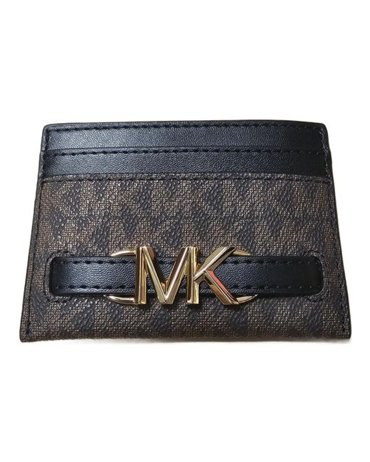 Michael Kors 35s3g6rd3b Brown/black With Gold Hardware Mk Logo Design Card Case