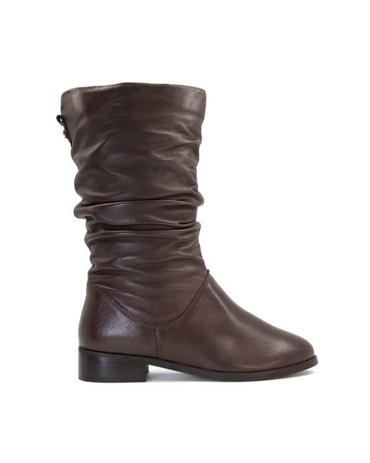 Dune Ladies Rosalindas Ruched Calf Boots Size Uk 7 Brown Flat Heel Calf Boots
