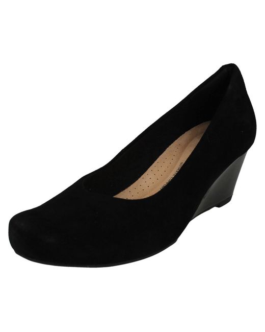 Clarks Flores Tulip D Fit Black Suede Wedge Shoes in Blue Lyst UK