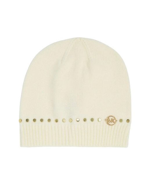 Michael Kors Natural Disk Stud Beanie Cream