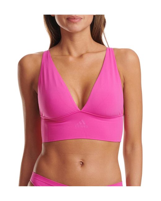 Adidas Pink Micro-stretch Lounge Bra—seamless Comfort & Support Plunge