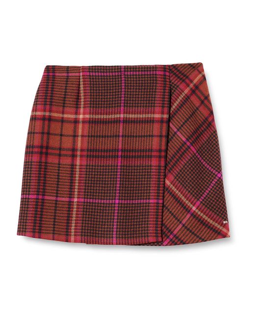 Wool Check Wrap Short Skirt Jupes Droites Tommy Hilfiger en coloris Red