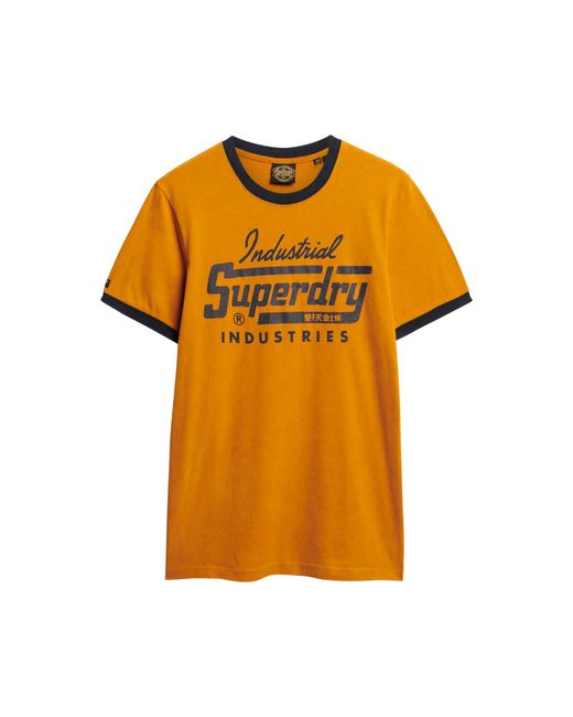Superdry Ringer Workwear T-Shirt mit Grafik Traditionell Ockerbraun/Finster Marineblau M in Orange für Herren
