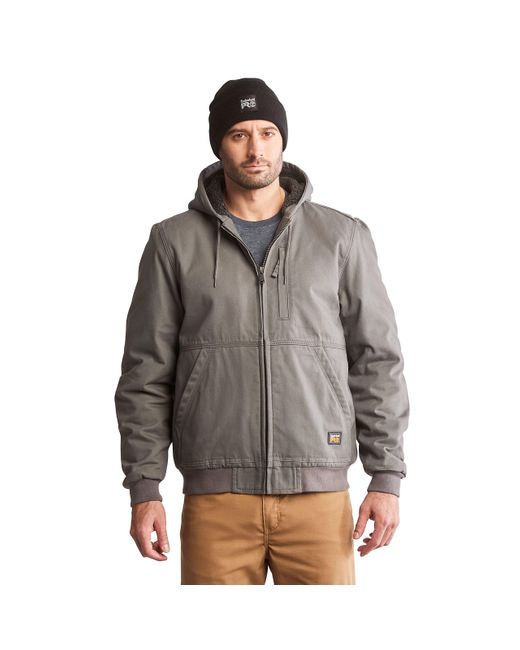 Timberland Gray Gritman Lined Canvas Hooded Jacket Outdoors Equipment for men
