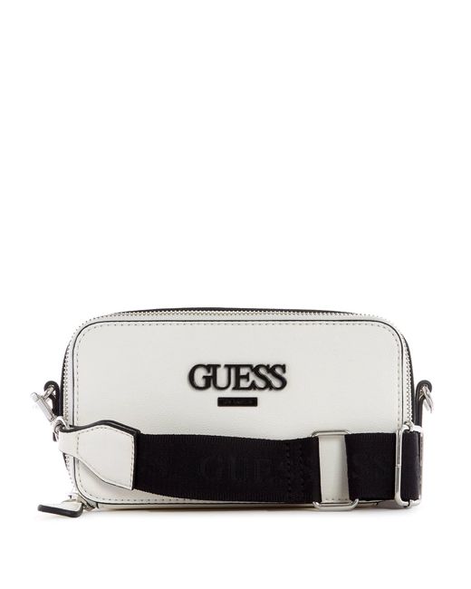 Borsa a tracolla con doppia zip Factory Lewistown di Guess in White