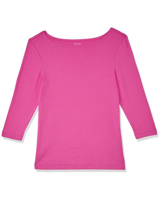 Amazon Essentials Purple Slim-fit 3/4 Sleeve Solid Boat Neck T-shirt