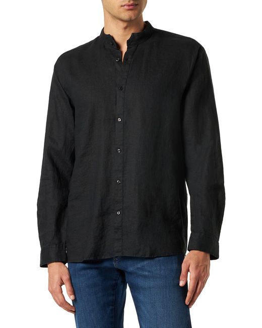 HUGO S Elvory Collarless Slim-fit Shirt In Linen With Stand Collar Black for men