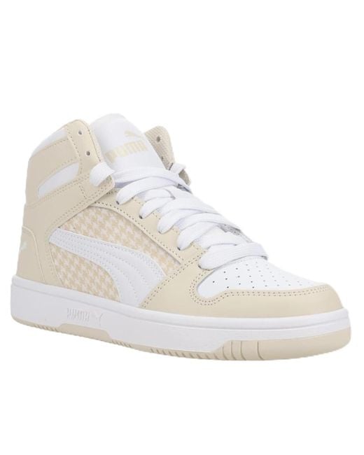 PUMA White Womens Rebound Layup Houndstooth High Sneakers Shoes Casual - Beige, Beige, 5.5 Uk