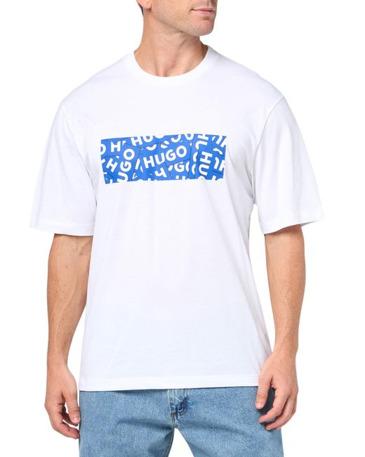 HUGO Blue Allover Logo Block Cotton T-shirt for men