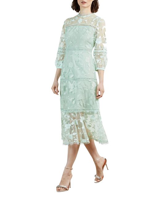 Ted Baker Green Mint Tabii Embroidered A-line Cocktail Dress Size 2
