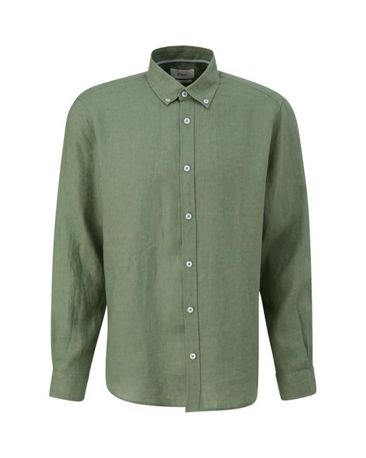 S.oliver Leinen Hemd Langarm in Green für Herren