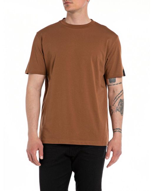 T-shirt da uomo in cotone a maniche corte di Replay in Brown
