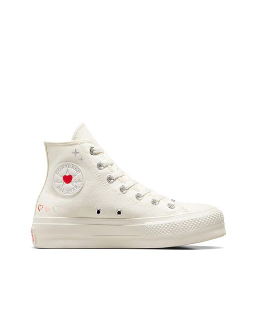 Converse White Chuck Taylor All Star Lift Platform Y2K Heart Sneaker Beige da Donna A09114C