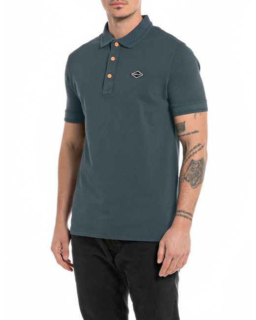 Replay Blue Men's Short-sleeved Cotton Polo Shirt for men