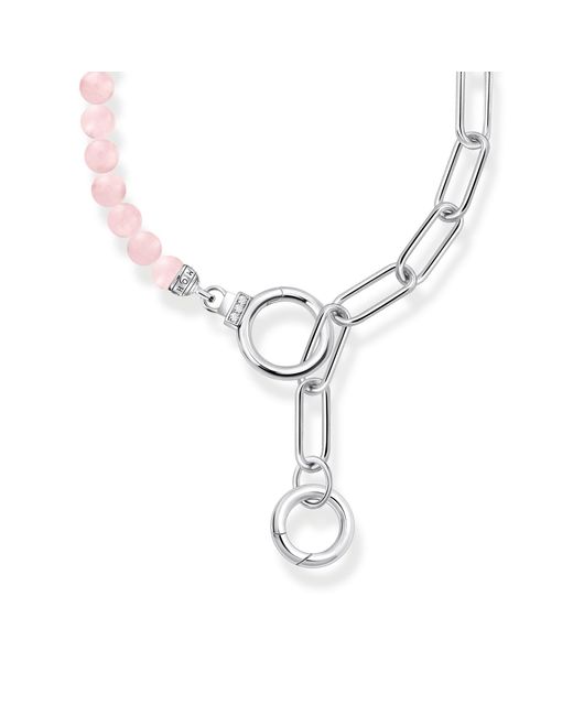 Thomas Sabo Metallic Silver Necklace With Link Chain Elements And Rose Quartz Beads 925 Sterling Silver Ke2193-035-9