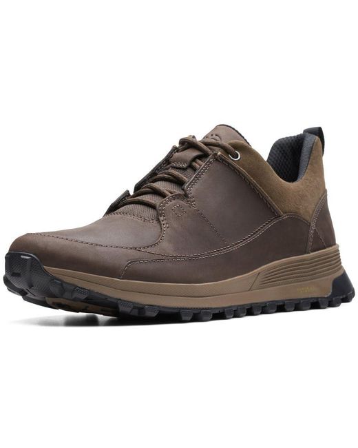 Clarks Atl Trek Run Leather Shoes In Dark Brown Standard Fit Size 10 for men
