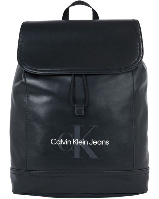 Calvin Klein Black Jeans Backpack Monogram Soft Flap Hand Luggage for men