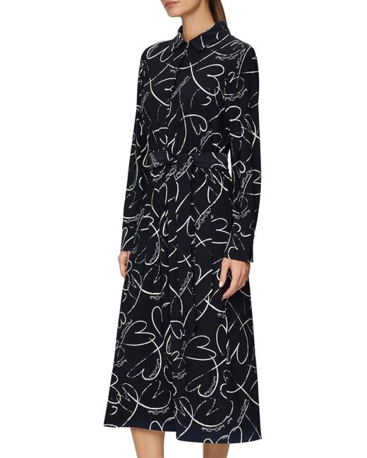 S.oliver Black Hemdblusenkleid aus Jersey mit Bindegürtel und Herz-Print