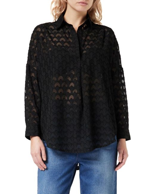 French Connection Black Geo Burnout Popover Shirt Button