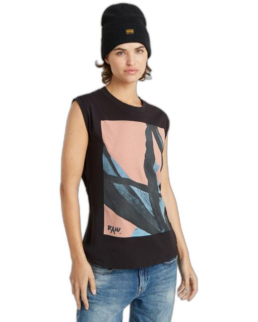 G-Star Black Tops AI Print Elasticated Waist sl t wmn