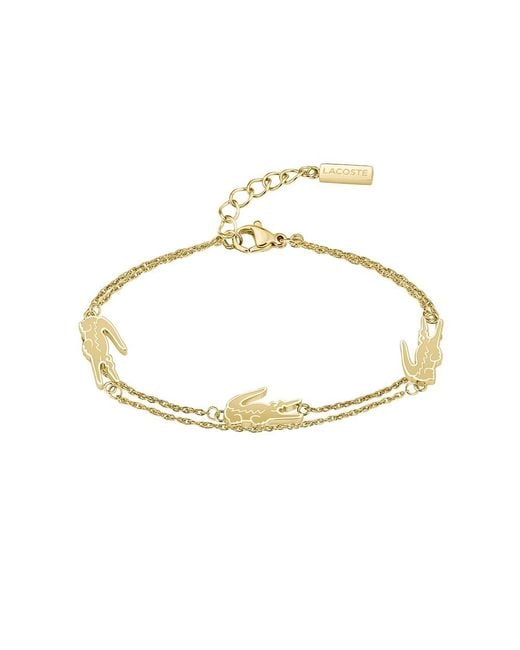 Pulsera de Doble Cadena para Mujer Colección CROCODILE en Oro Amarillo con Charms en forma de Cocodrilo - 2040470 Lacoste de color Metallic