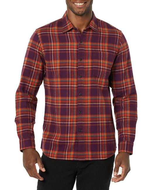 Amazon Essentials Red Slim-fit Long-sleeved Plaid Flannel Shirt for men