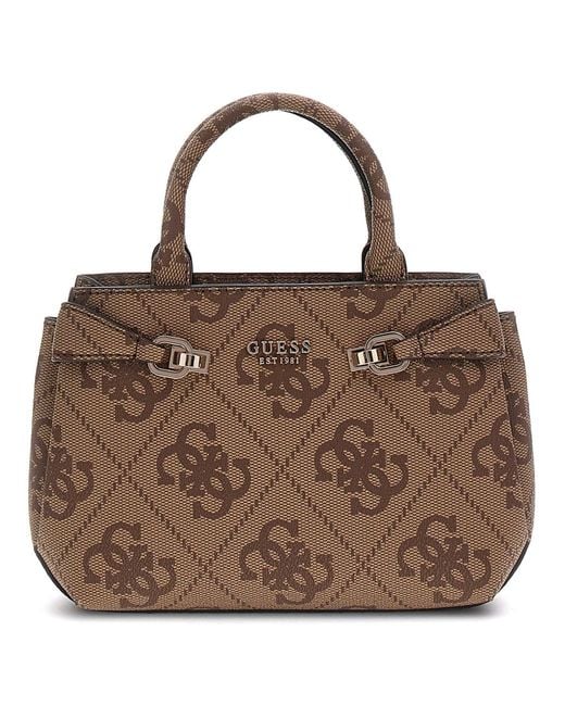 Guess Lorelei Mini Satchel Bag Latte Logo in het Brown