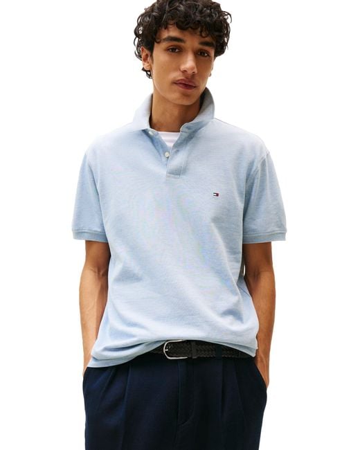 Tommy Hilfiger Blue Short Sleeve Polo Shirts In Classic Fit With Stretch And Organic Pique Cotton for men