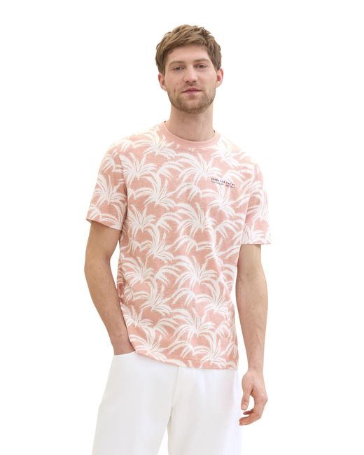 Tom Tailor Basic T-Shirt mit Allover-Print in Pink für Herren
