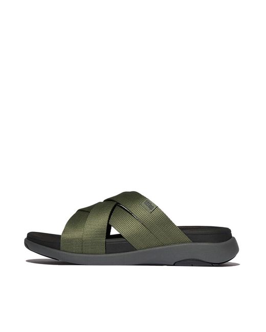 Fitflop Green F-mode Go S Webbing Strappy Slides Sandal for men
