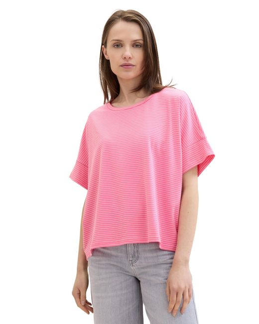 Tom Tailor Pink Basic Boxy T-Shirt mit Streifen