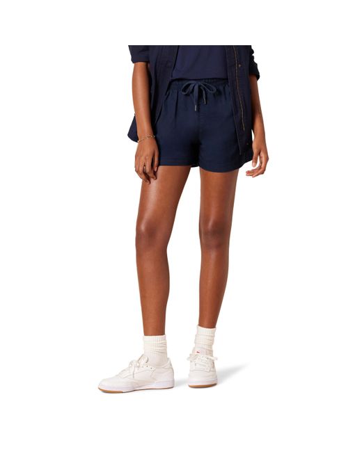 Pantalón Corto y Holgado de Talle Medio sin Cierre y de algodón elástico Mujer Amazon Essentials de color Blue