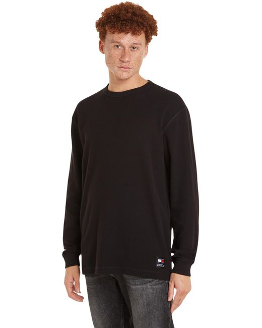 Tjm Reg LS Waffle Tee DM0DM18435 Top in Maglia a iche Lunghe di Tommy Hilfiger in Black da Uomo