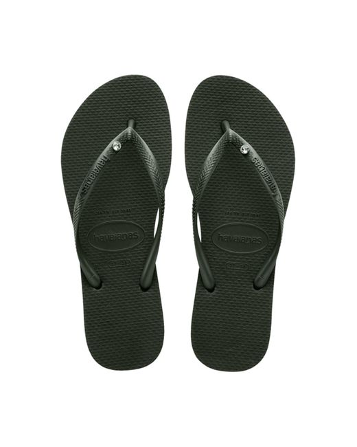 Havaianas Green Slim Crystal Sw Thinner Sole Straps Charming Sandals