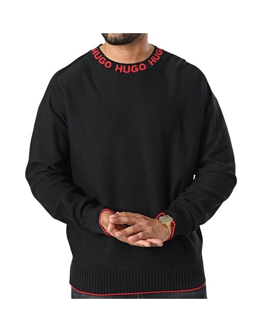 HUGO S Smarlo Logo-collar Sweater In Organic Cotton Black for men