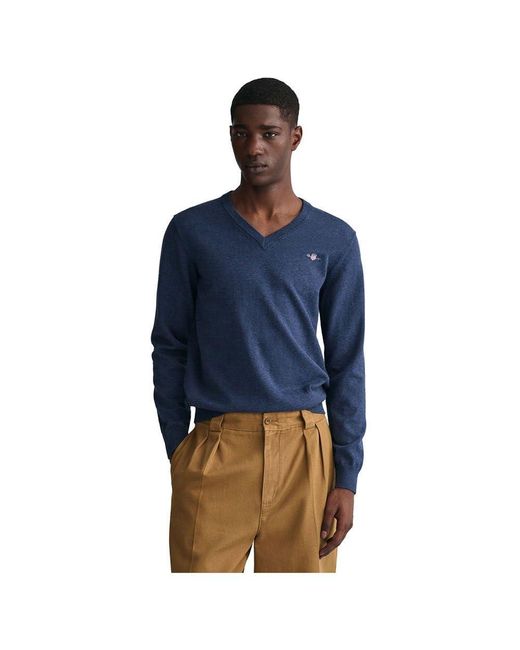 Gant Gray Classic Cotton V-neck Sweater for men