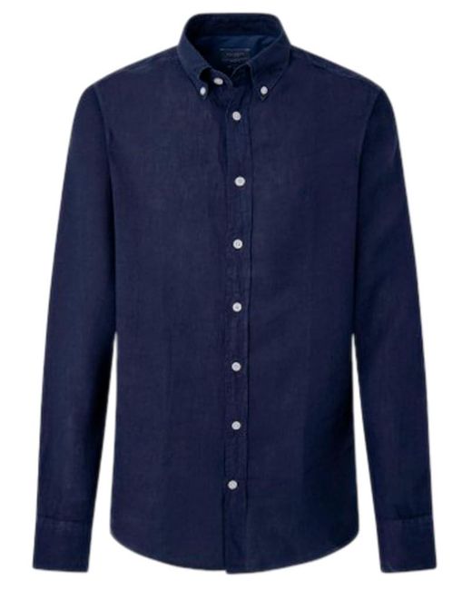 Hackett Blue Hackett Garment Dye Linen B Long Sleeve Shirt M for men