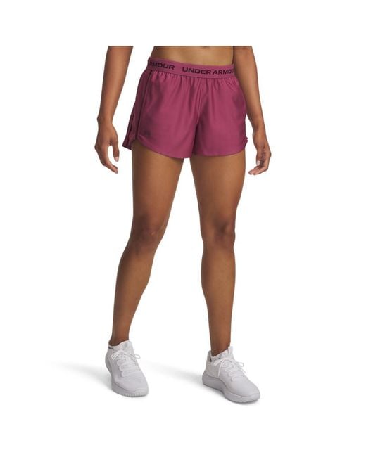 Under Armour Red Tech Play Up 3" Shorts Fuchsia Dusk Dark