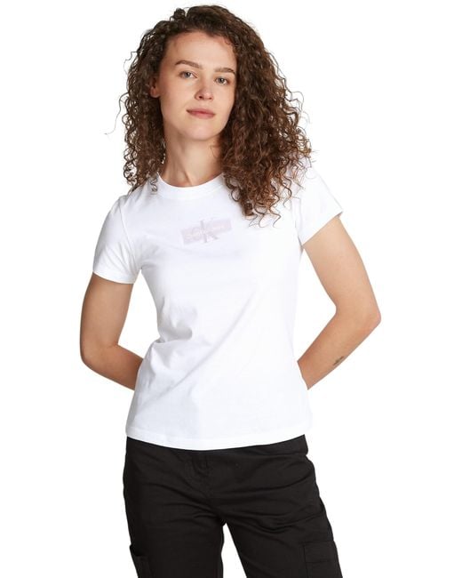 Calvin Klein White Outlined Ck Slim Tee J20j223625 S/s T-shirt