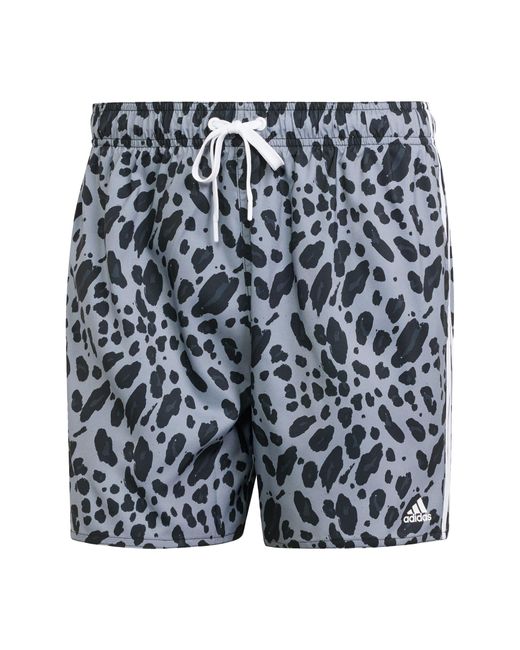 Adidas Blue Essentials 3-stripes Animal-print Clx Swim Shorts for men