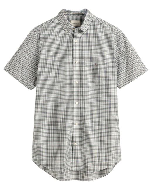 Gant Gray Reg Poplin Microcheck Ss Shirt for men