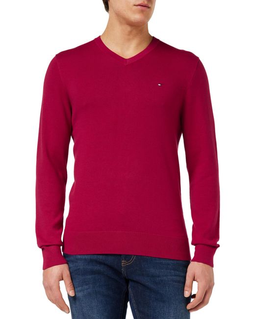 Cuello en V de algodón clásico Mw0mw32022 Suéteres Tommy Hilfiger de hombre de color Red
