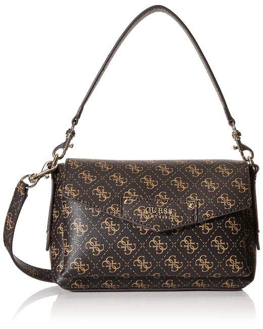 Eco Brenton Flap Shoulder Bag Brown Logo Guess Lyst